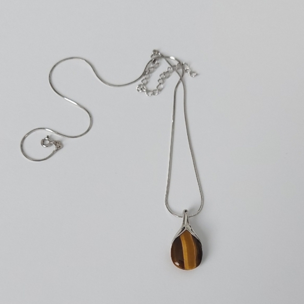 Tiger Eye Pendant Gemstone Crystal Jewelry Sterling Silver Necklace Chain - Picture 5 of 12